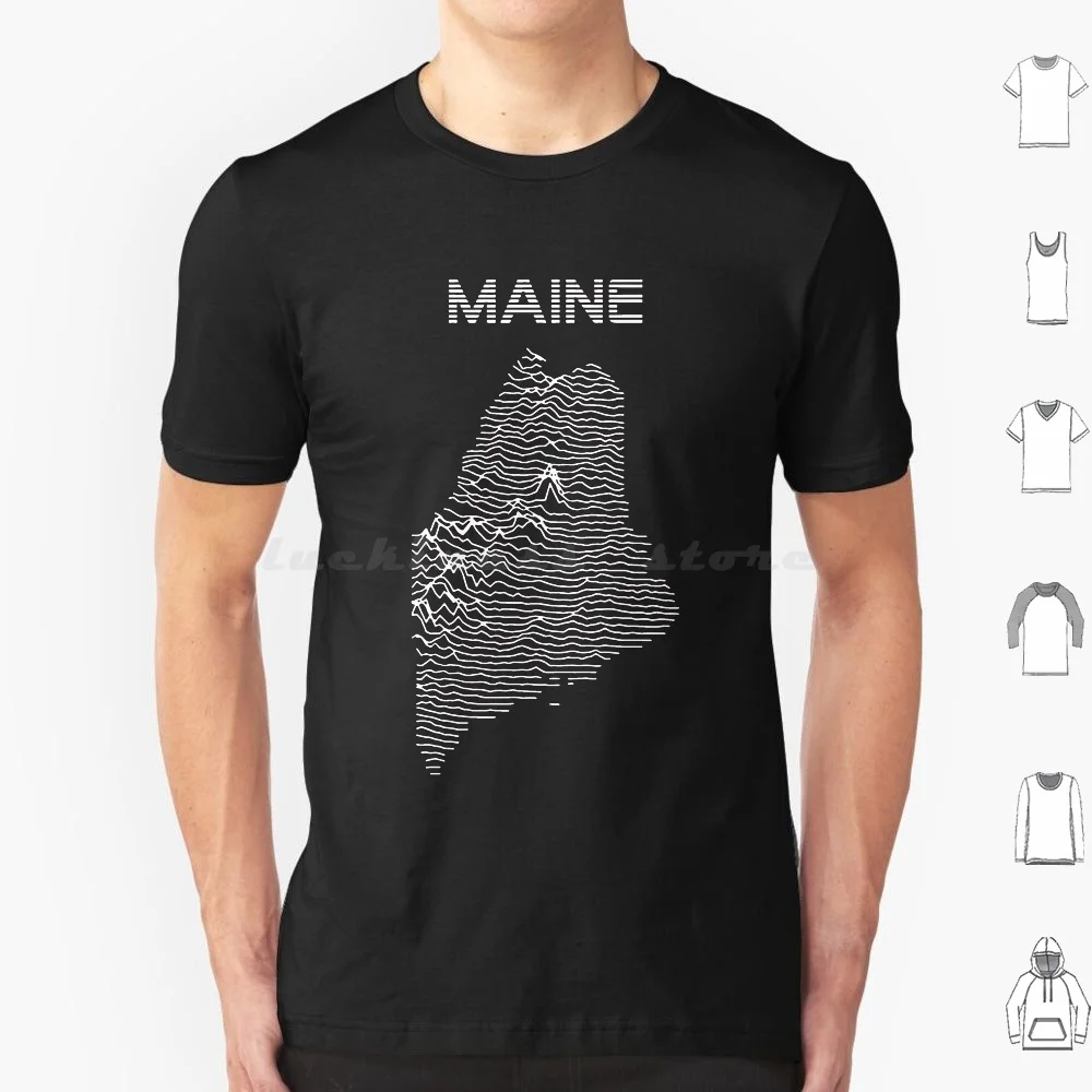 Maine-Retro-Minimalist-Lines-Topographic-Map T Shirt Cotton Men Women DIY Print Data Viz Beautiful Joy Plot Unknown Pleasures