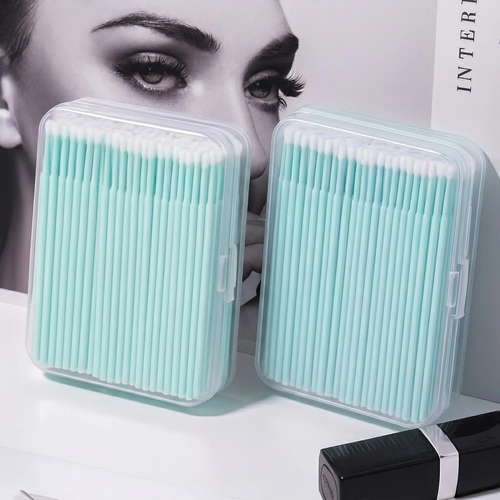 200 Pcs Women Micro Applicator Brushes, Lint-Free Eyelash Extension Swabs with 2 Storage Boxes, Professional Microbrushes