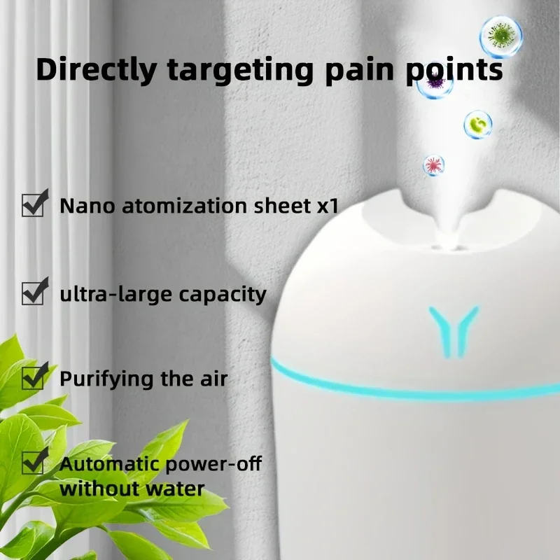 

1 шт. Ультразвуковой увлажнитель холодного тумана, тихая работа, подходит для спальни, офиса и комнатных растений, компактный дизайн.