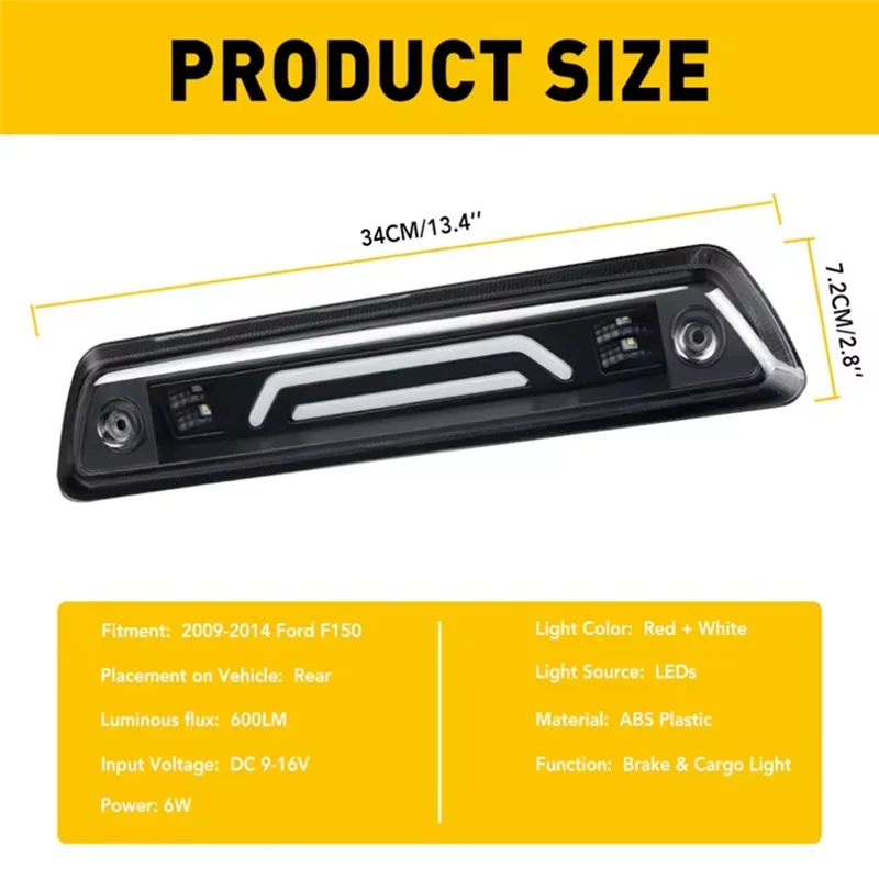 ممتاز-أحمر أبيض LED الدخان الثالث 3Rd ضوء الفرامل لفورد F150 F-150 2009 2010 2011 2012 2013 2014 اكسسوارات الذيل لمبة خلفية