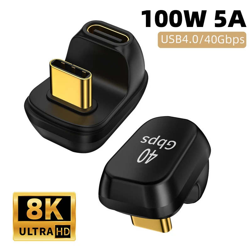 40Gbps Mini USB C Right Angle Adapter U-Shape Thunderbolt3 USB C to Type C Adapter Connector USB4.0 8k@60hz 100w Fast Charging