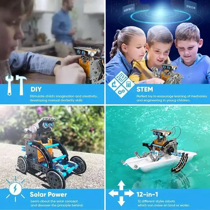 12 In 1 Solar Powered Robot Toys Science Kit Creative Educational Stem Building Blocks for Kids Electronic Assembly Toys