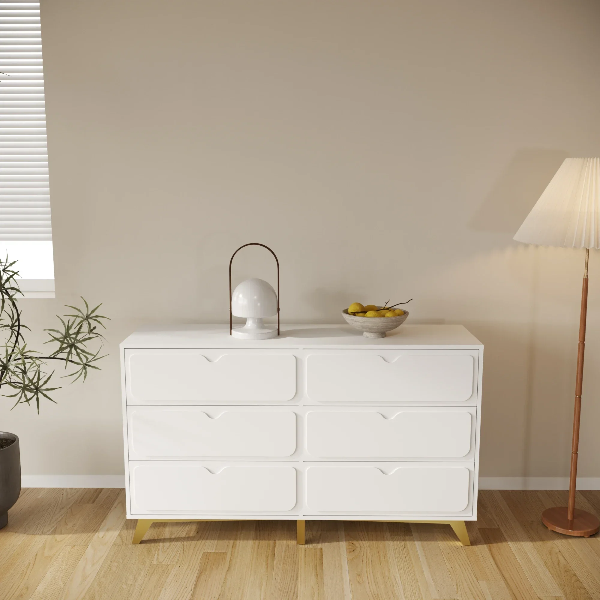

-Modern Style Minimalist Design Plenty Storage Chest Of Drawers Wooden 6 Drawer Chest White Dresser For Bedroom
