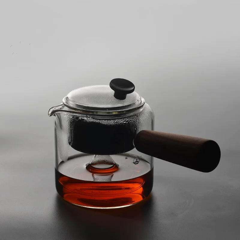 Heat Resistant Glass Steam Tea Pot With Strainers Chinese Kung Fu Boil Tea Cooker Puer Teapot Side Wooden Handle Teawear Set