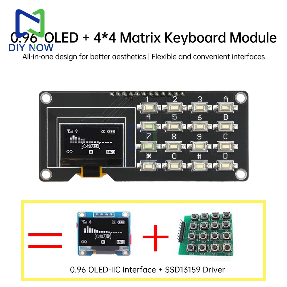 شاشة OLED IIC بيضاء 0.96 بوصة/1.3 بوصة SH1106 SSD1306 SSD1315 مع لوحة مفاتيح مصفوفة 4x4 لوحة شاشة LCD لاردوينو #2