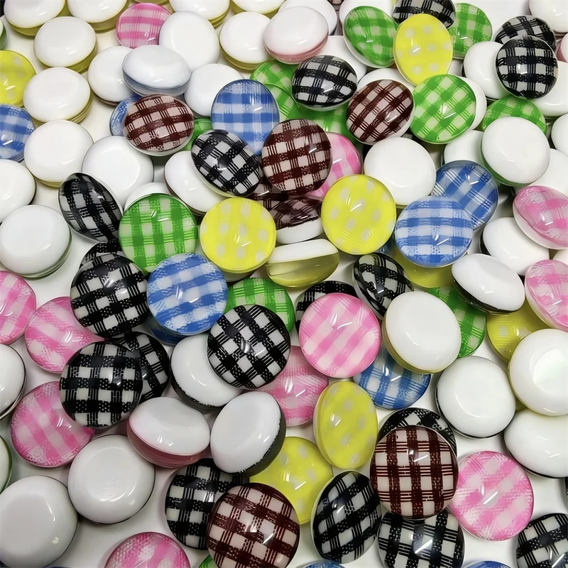 

2026 Newest 90pcs/lot 16mm color Plaid pattern print geometry rounds shape cabochon beads diy jewelry garment hair accessory