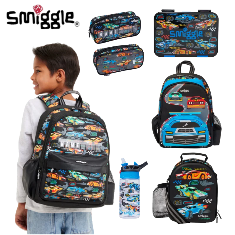 

Hot Australian Smiggle Backpack For Students Large Capacity Schoolbags Boys Racing Cartoon Backpack Meal Wallet Stationery Sets