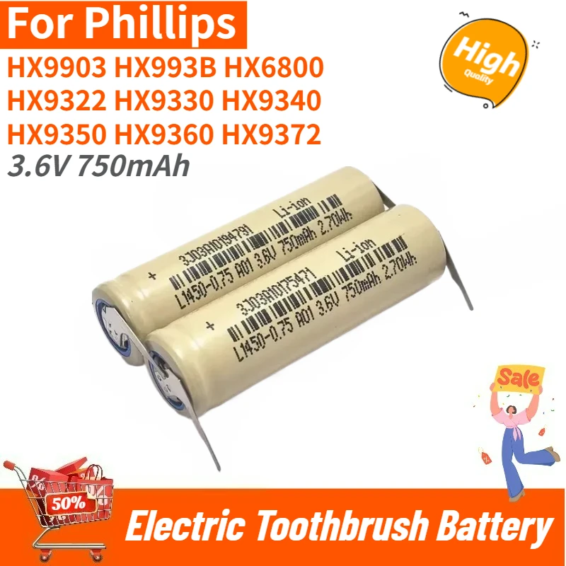 

High Quality Electric Toothbrush Battery 3.6V 750mAh for Philips HX9322 HX9330 HX9903 HX993B HX6800 HX9340 HX9350 Brand New