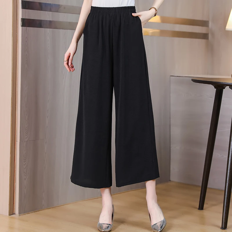 ホワイトコットンリネンワイドレッグパンツレディースルーズ薄手カジュアル九分丈パンツアウトレットブランド夏ストレートレッグlウエスト