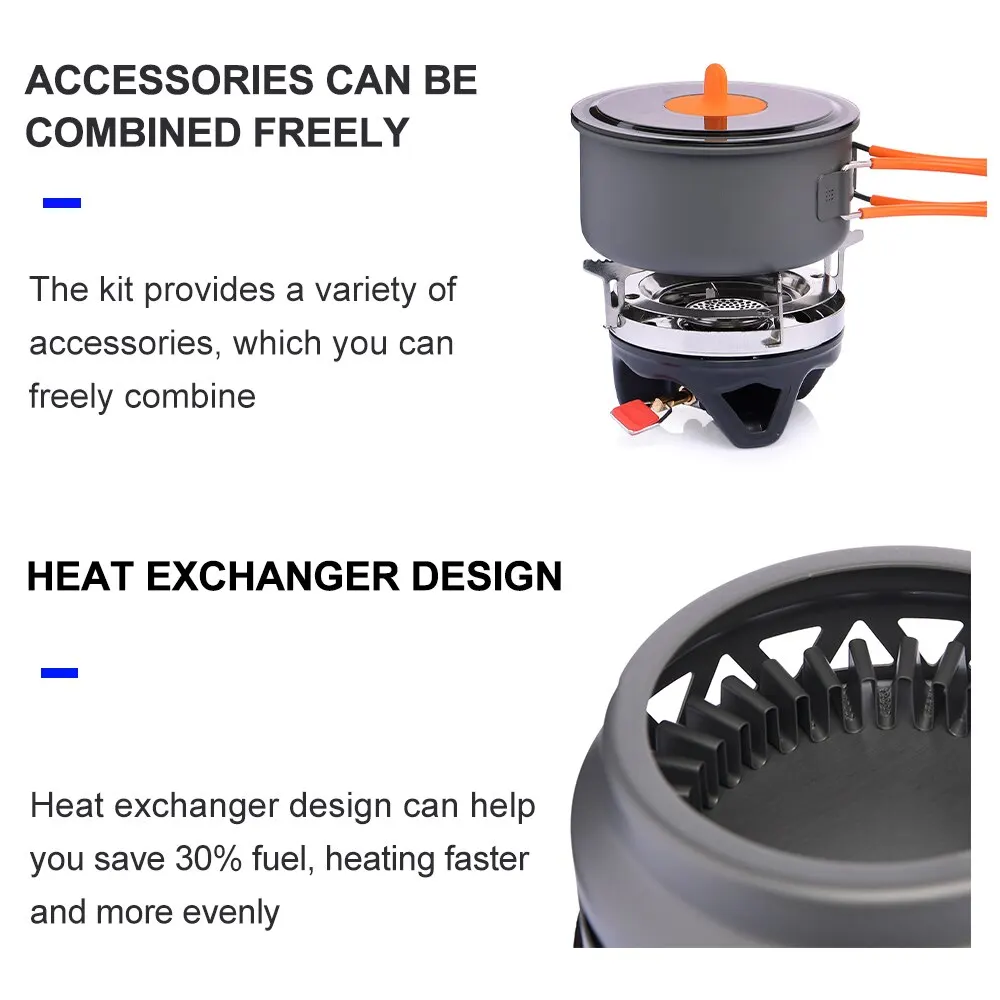 Widesea Camping Cooking System with Heat Exchanger Outdoor Gas Burner Stove Tourist Pot Set Cup Tableware Cookware Tourism Hike