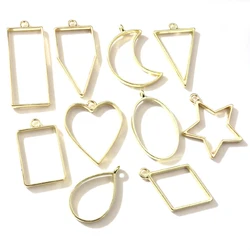 KC Gold plated Border Mold Geometric Hollow Metal Frame Bezel Epoxy Resin Pendant Tray For DIY Jewelry Making
