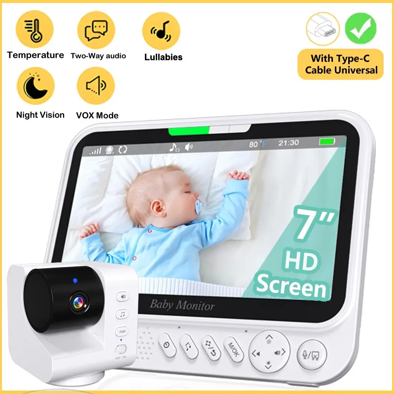 7.0 Inch Wireless Video Baby Monitor No WiFi 4X Zoom 2Way Audio Night Vision 5000mAh Battery Protection Surveillance Video Cam