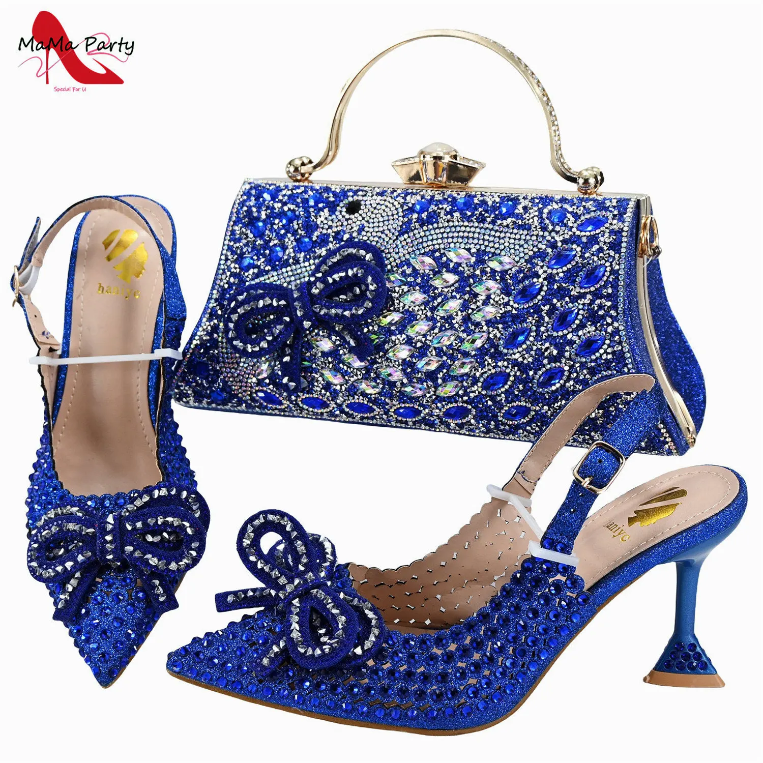 Designer Bag Luxury Ladies High Quality Italian Shoes Matching Bag in Royal Blue Color with Appliques for Wedding Party