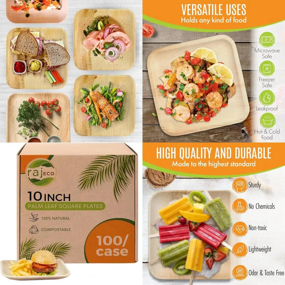 

Набор из 100 одноразовых тарелок, 10-дюймовых, под бамбук, прочные и декоративные, для мероприятий и уличных застолий