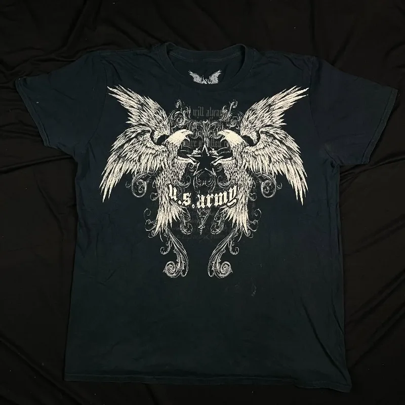 US Hawk Printing Short Sleeve T-shirt Men Street Hip Hop American Retro Front Back Pattern Y2K Summer Sun-Proof Half Sleeve