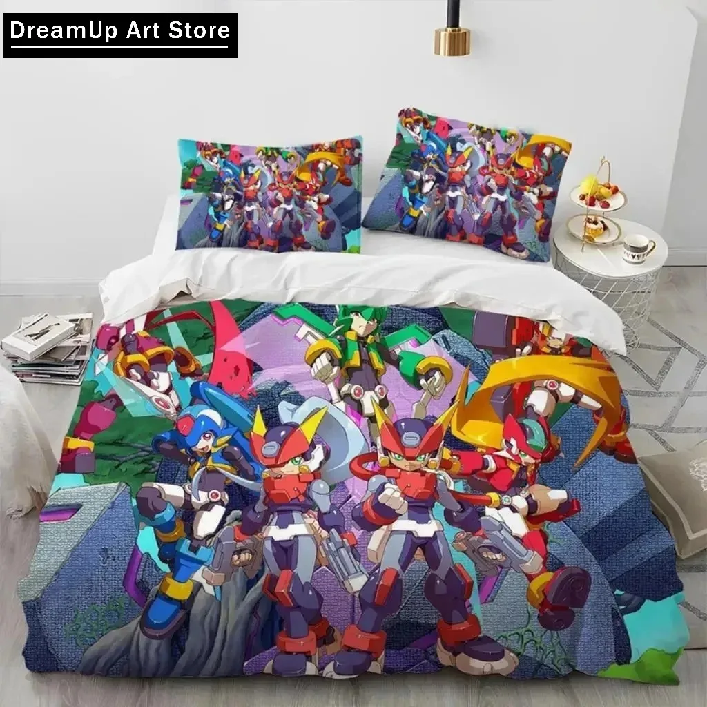 3D Print Rockman Megaman Game Cartoon Bedding Set Cute Quilt Cover Bed Cover With Pillowcase Twin Single Queen King Size Boys