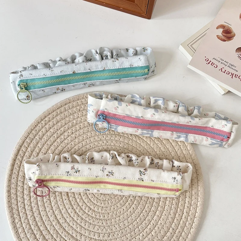 Cream Floral High Value Large Capacity Pencil Bag Student Stationery Storage Bag Student Class Pencil Case