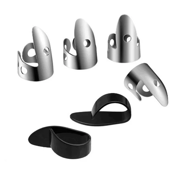 

6 шт., медиаторы для большого пальца и указательного пальца, медиаторы для гитары, металлические серебряные медиаторы для гитары