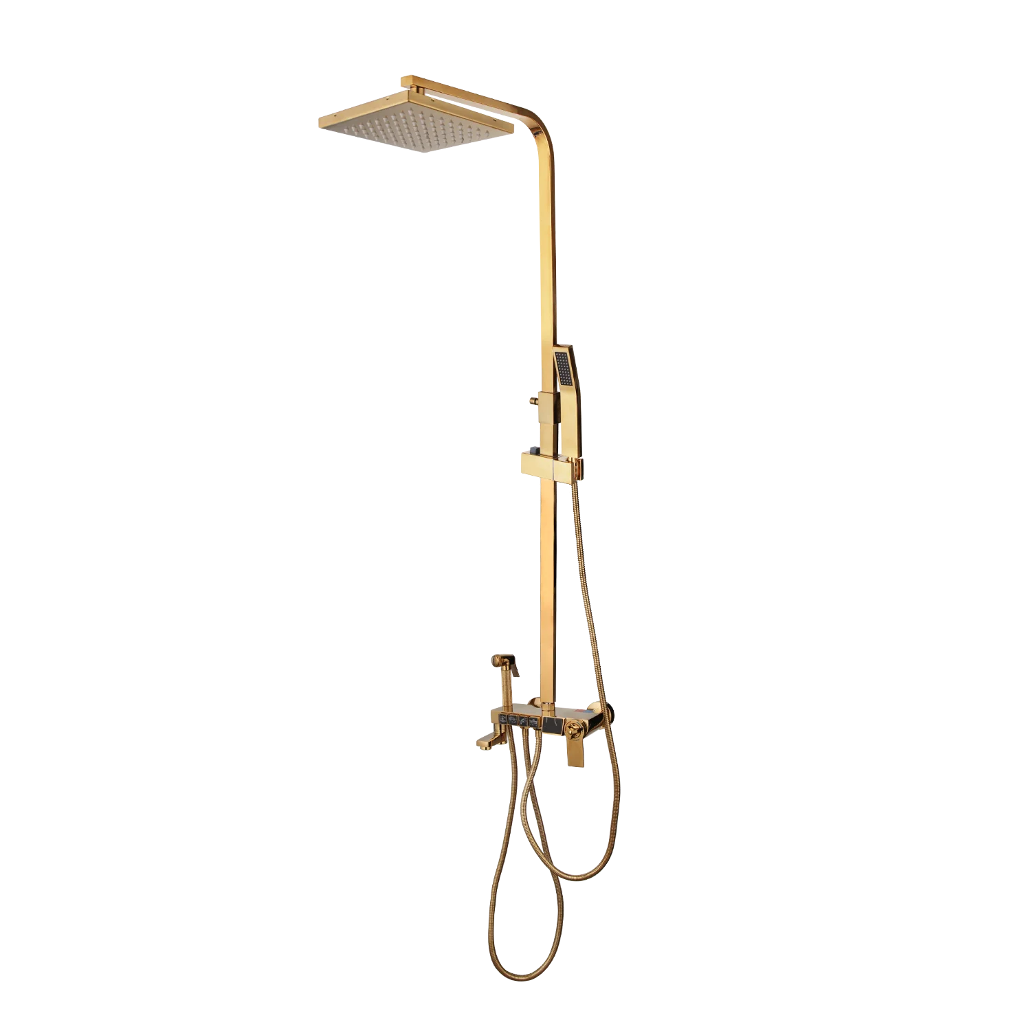 Shower Set,JIENI Thermostatic Rain Square Gold Shower Head Hand Shower Faucet Set Bathroom Mixer Taps Kit Made Of Brass