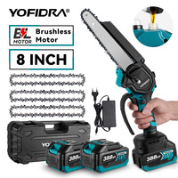 YOFIDRA Brushless MINI 8Inch Electric Chainsaw Handheld Wood Cutting Pruning Power Tool Set With 2 Chains For Makita 18V Battery