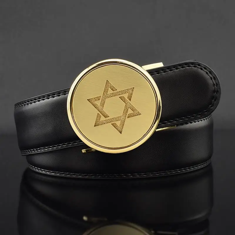 メンズカジュアルレザーベルト、スターモチーフの自動バックル付き、ファッショナブルでトレンディなブランドジーンズベルト、若者向けビジネススタイル