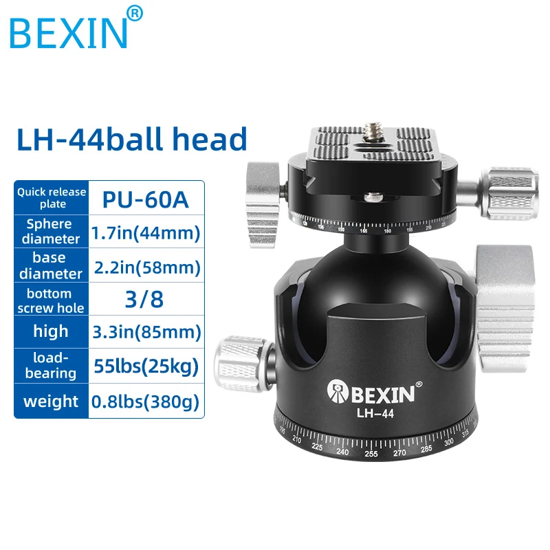 Low Profile Tripod Head Universal Panoramic Ball head for Camera CNC Metal 55mm Ballhead Mount with extra Quick Release Plate