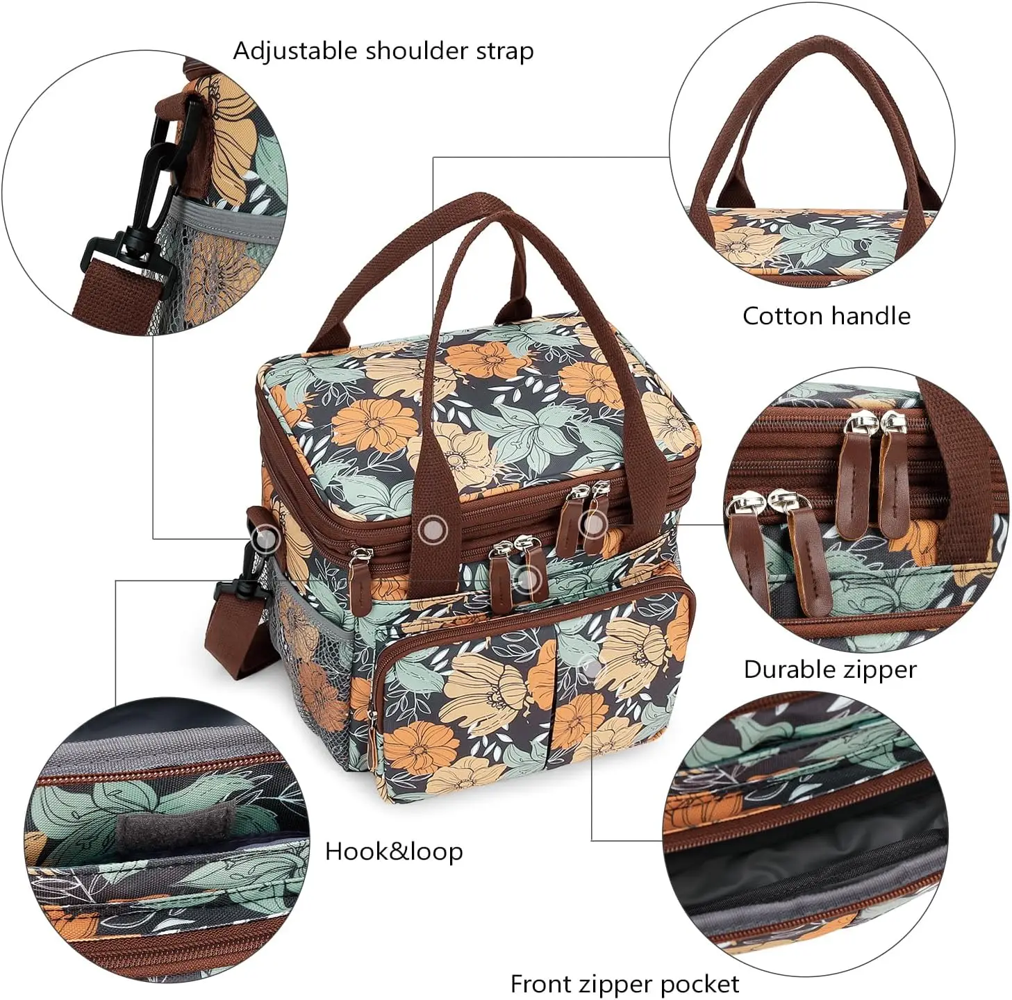 Lunch Bag for Women Men Double Deck Expandable Lunch Box,Large Lunch Bags,Leakproof Lunch Box Cooler Bag