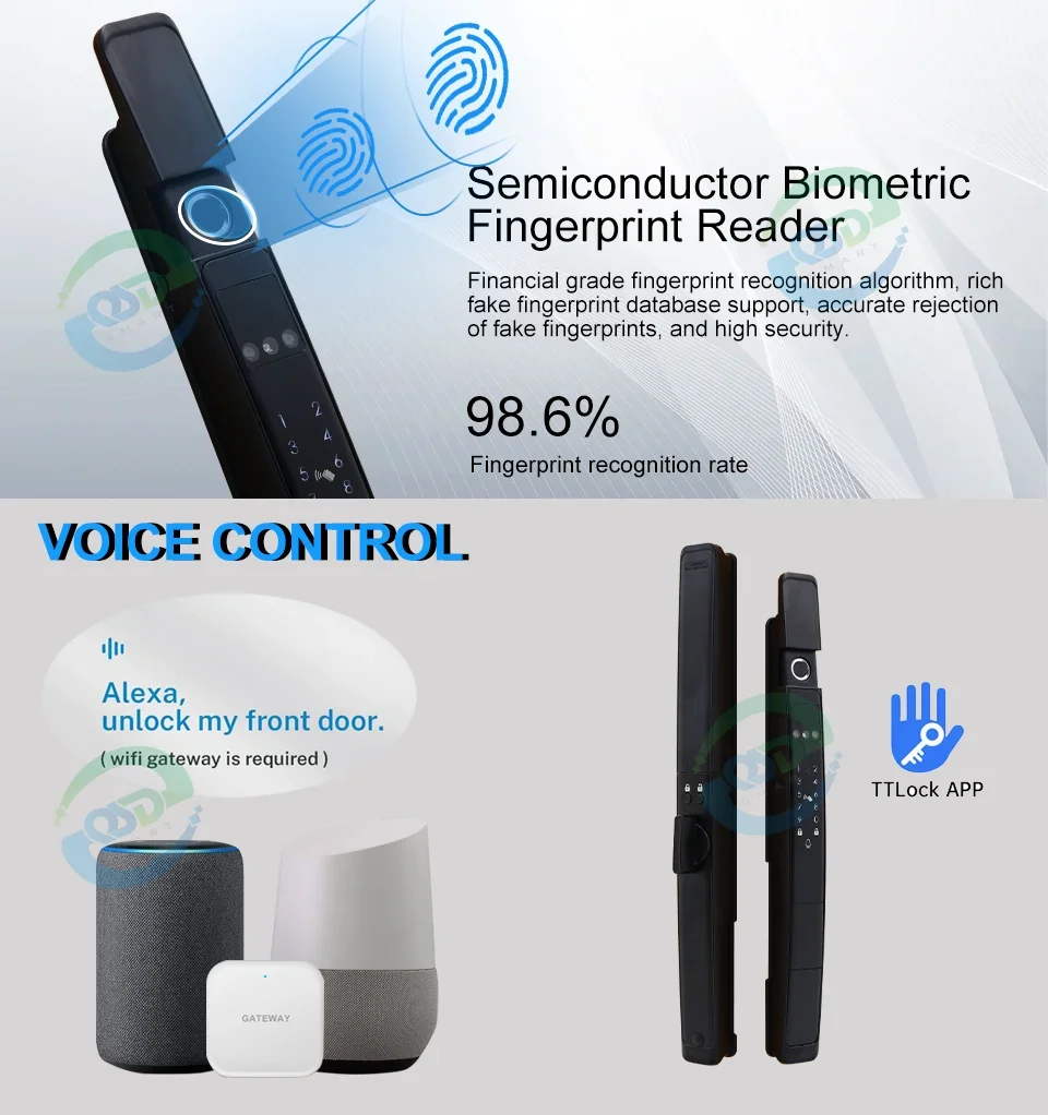 003 Tuya App-Controlled WiFi Smart Sliding Door Lock 3D Face & Fingerprint Recognition Automatic TTLock Intercom Video Smart Loc