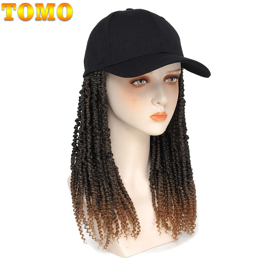 TOMO Hat Wigs for Women Short Passion Twist Black Baseball Cap Wig Synthetic Adjustable Baseball Hat Wig for Daily Party