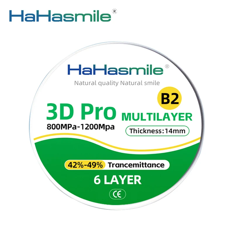 B2 3D Pro Multilayer 8 Layers 98mm  Open System Zirconia Blocks Transparency 42%-49% For Dental Lab 800-1200Mpa