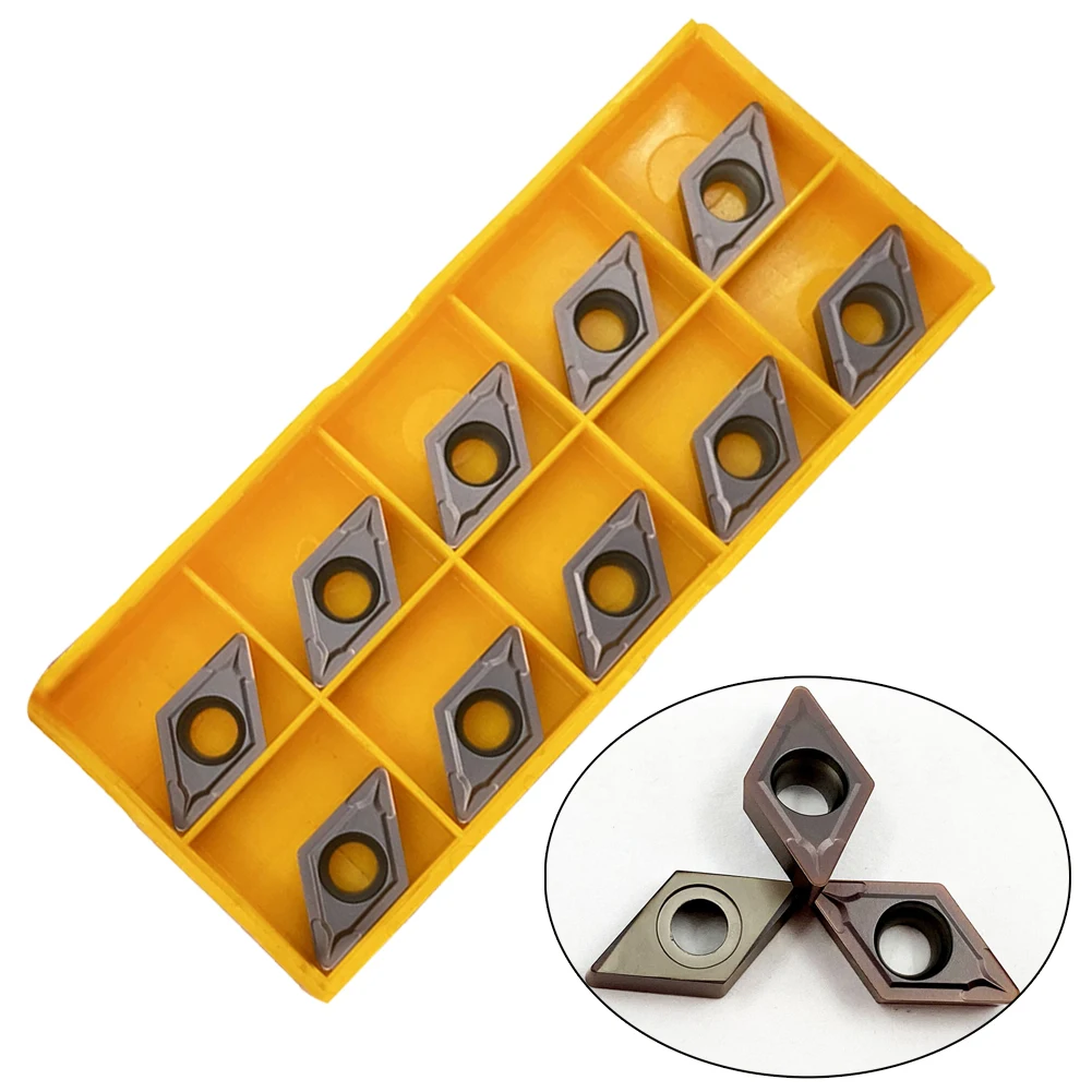 10pcs DCMT11T308 Carbide Insert 55 Degree Rhombic Turning Tips For Metal For Lathe For Semi Finishing And Finishing Cutting