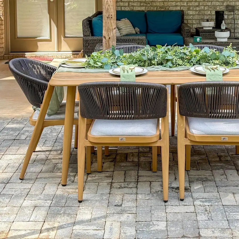 

2 Pieces Outdoor Dining Chair All-Weather Wicker e Patio Dining Chair or Lawn Garden Backyard Deck with Cushion, Teak