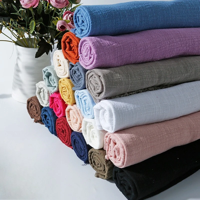 Tissu en lin fin d'été, tissu en coton et lin à texture froissée en bambou, matière en lin uni multicolore pour vêtements