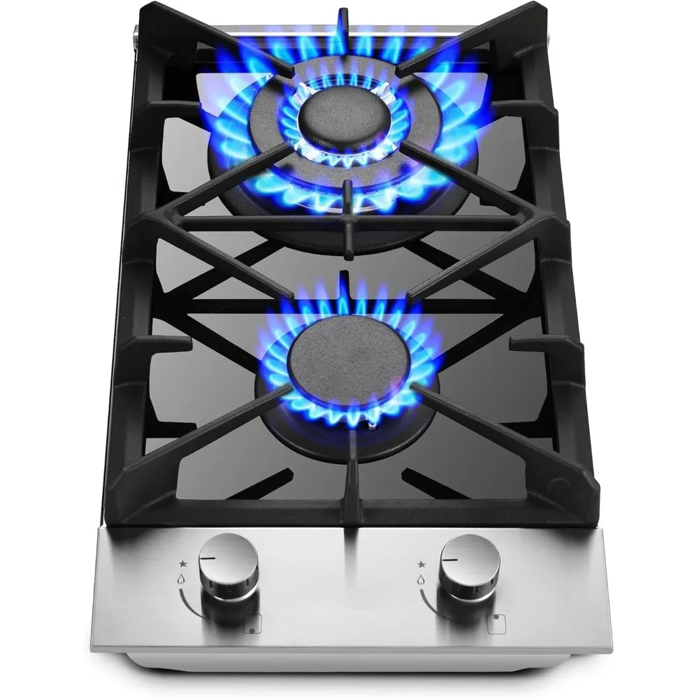 

2 Burner Propane Gas Cooktop, 12 Inch LPG/NG Dual Fuel Built-in Gas Stove Top, Black Tempered Glass Gas Stove, Gas Hob for Apart