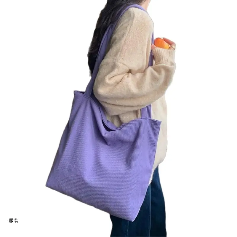D0UD Large Capacity Corduroy Handbag with Pockets Tote for Work School College Use