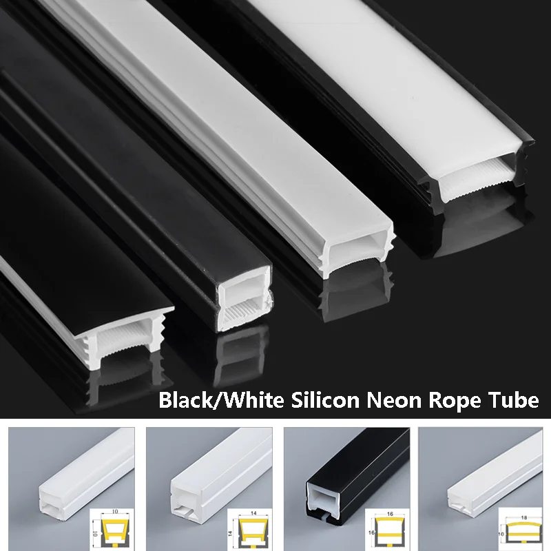 Recessed Black White Neon Rope Tube Silica Gel Diffuser Channel Flexible LED Linear Strip Light WS2811 WS2812B Waterproof IP67