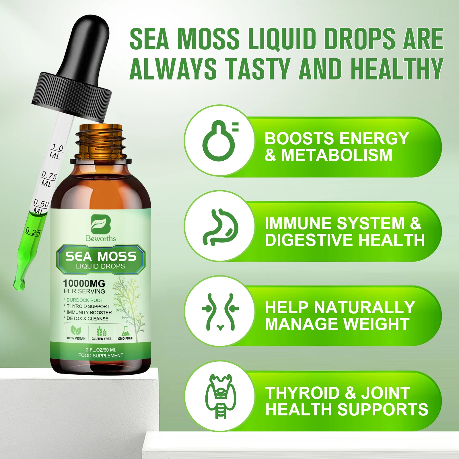 BEWORTHS Sea Moss Capsules with Burdock Root, Bladderwrack for Thyroid Joint Health Support Immunity, Gut & Energy Health