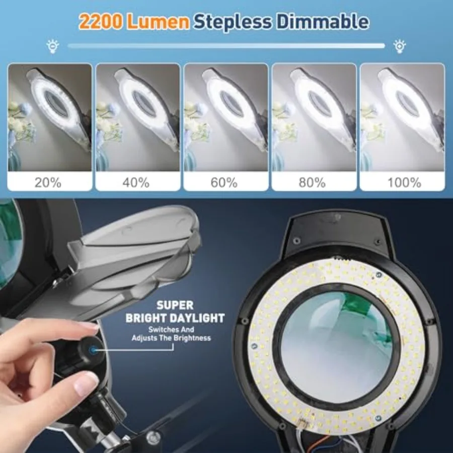 10X Magniyfing Floor Lamp with 5 Wheel Rolling Base for Estheticians 2200 Lumen Any Color Modes and Stepless Dimming Magnifying