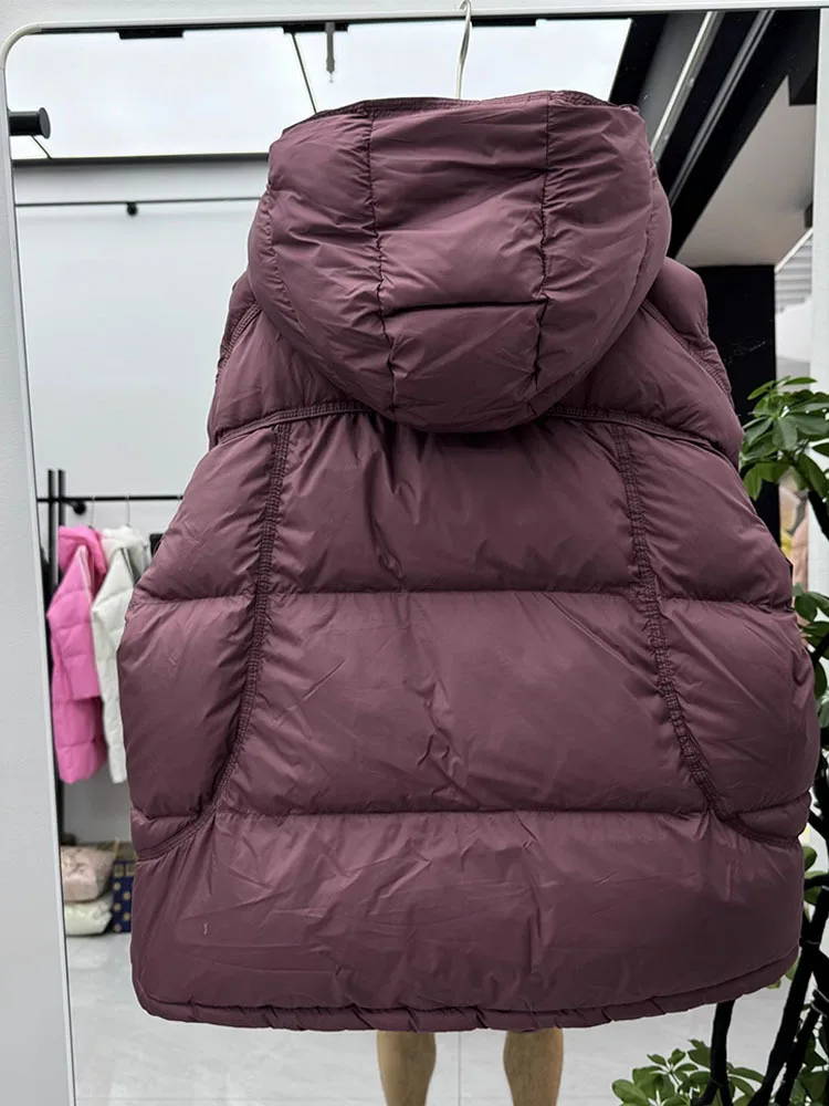 2024 New Winter Women\'s Hooded Puffer Jacket 90% White Duck Down Thickened Short Jacket Female Casual Versatile Outwear