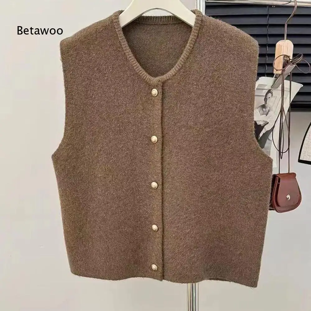 Five Buttons Front Open Sleeveless Knit Waistcoat