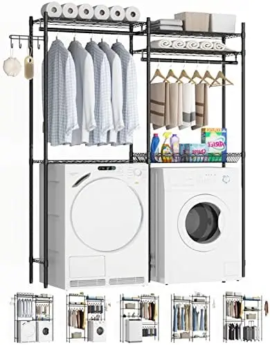 

Over The Washer and Dryer , Laundry Room Organization Shelves, 5 Tiers Adjustable Height Shelving,Space Saving Drying Organizer