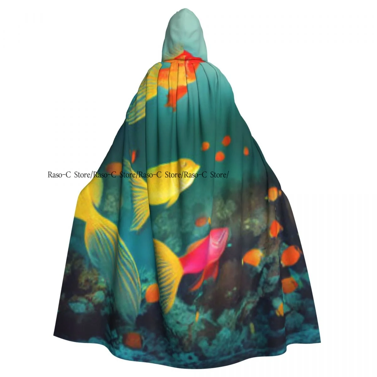 Unisex Witch Party Reversible Hooded Adult Vampires Cape Cloak Fish And Coral In The Ocean