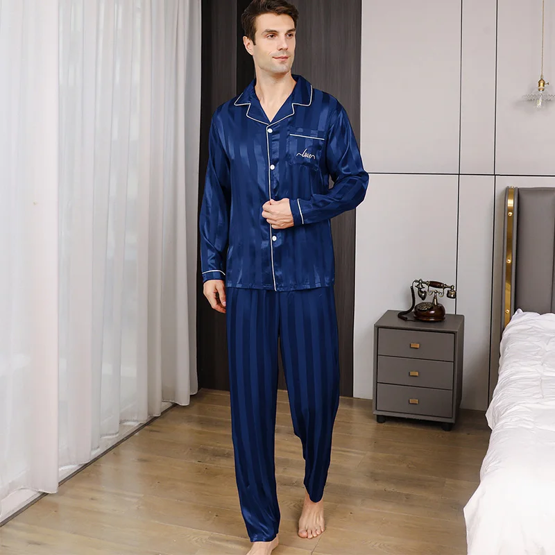 Men's pajamas long sleeves summer ice beautiful home clothes men's spring and autumn casual thin cardigan can wear out two suits