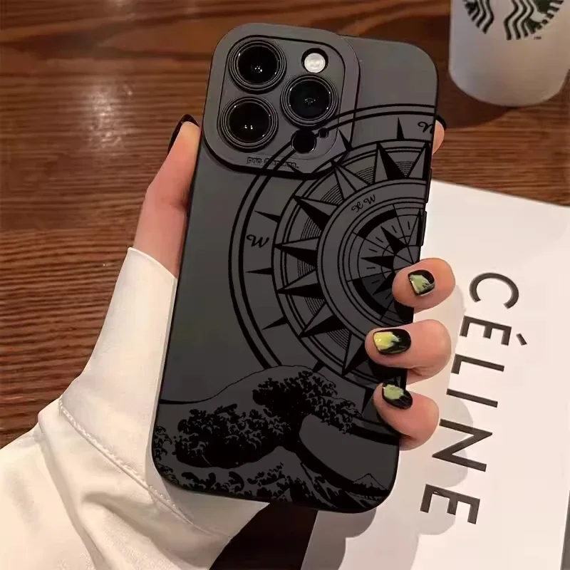 

Creative Star Compass Pattern Phone Case for iPhone 16 16E 12 13 Mini 11 14 Pro 15 Pro Max XR XS Max 7 8 Plus Shockproof Cover