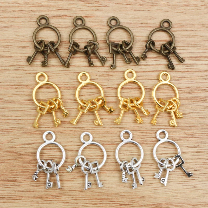 10pcs 24X13mm Antique Silver Plated Bronze Gold Plated Key Chain Handmade Charms Pendant DIY Jewelry Findings