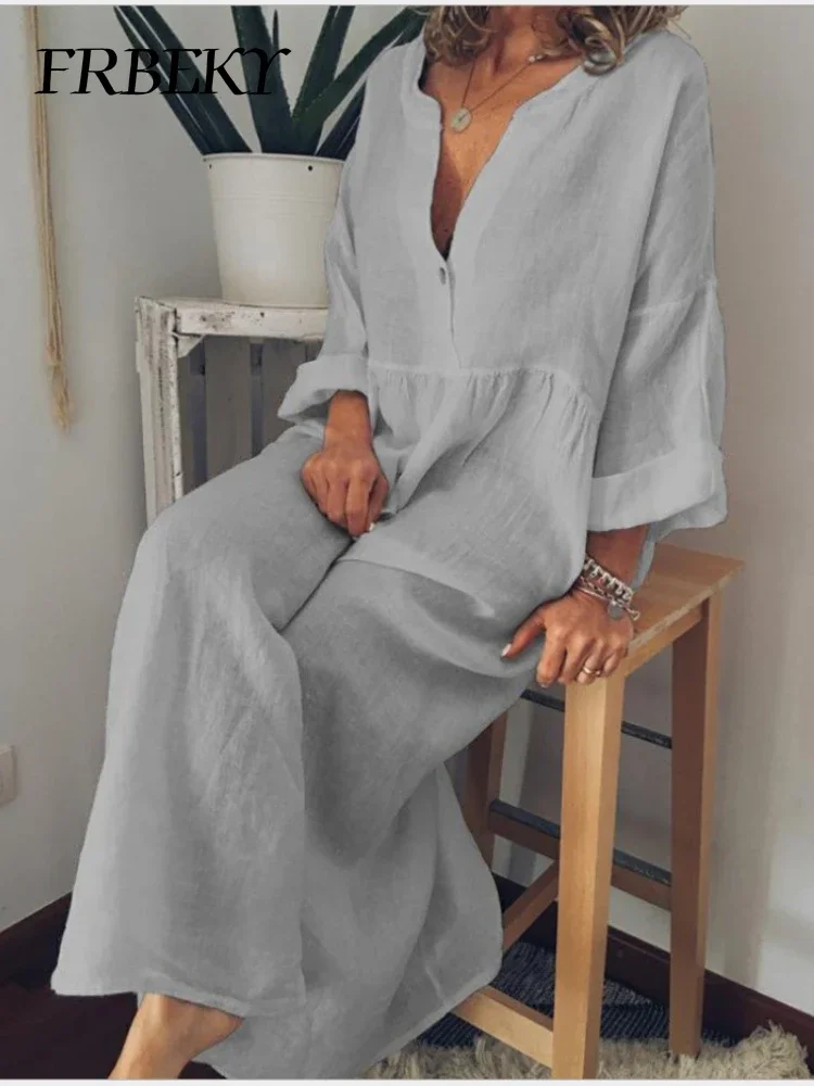 فستان نسائي بأرجوحة كبيرة ورقبة طويلة على شكل حرف V ، فساتين نسائية للعمل ، كاجوال ، ركاب ، صيف ، جديد ، بأكمام