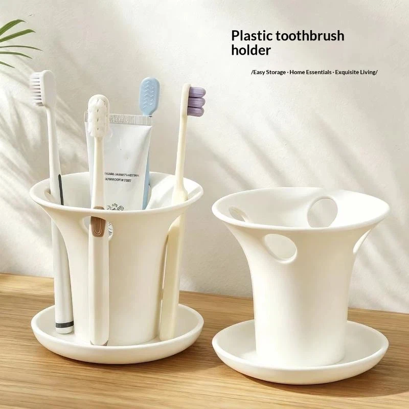 [H] White Toothbrush Holder With Multi Slots Open Design For Bathroom Countertop Fits Toothbrushes Toothpaste