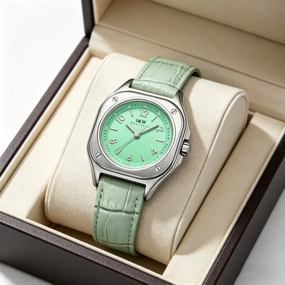 Carnival High-End Series IW Brand New Fashion Green Quartz Watch for Women Luxury Leather Waterproof Womens Watches Montre Femme