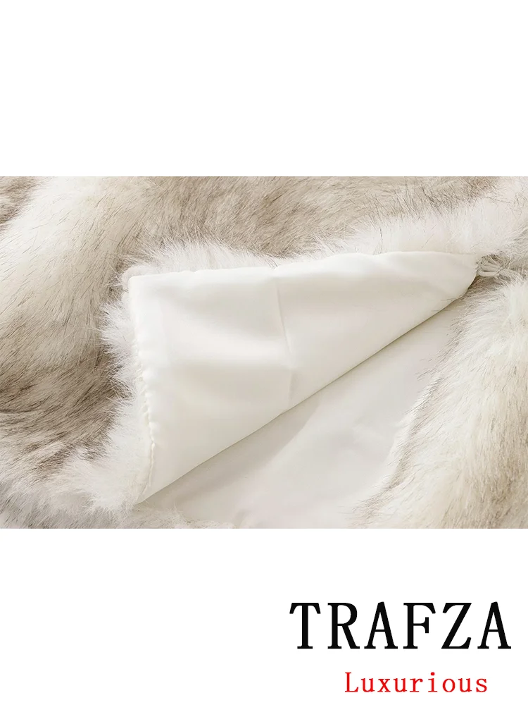 TRAFZA Vintage Chic Women Fur Jackets Solid Long Sleeve Turn-down Collar Short Coats New Fashion 2024 Autumn Winter Outwears