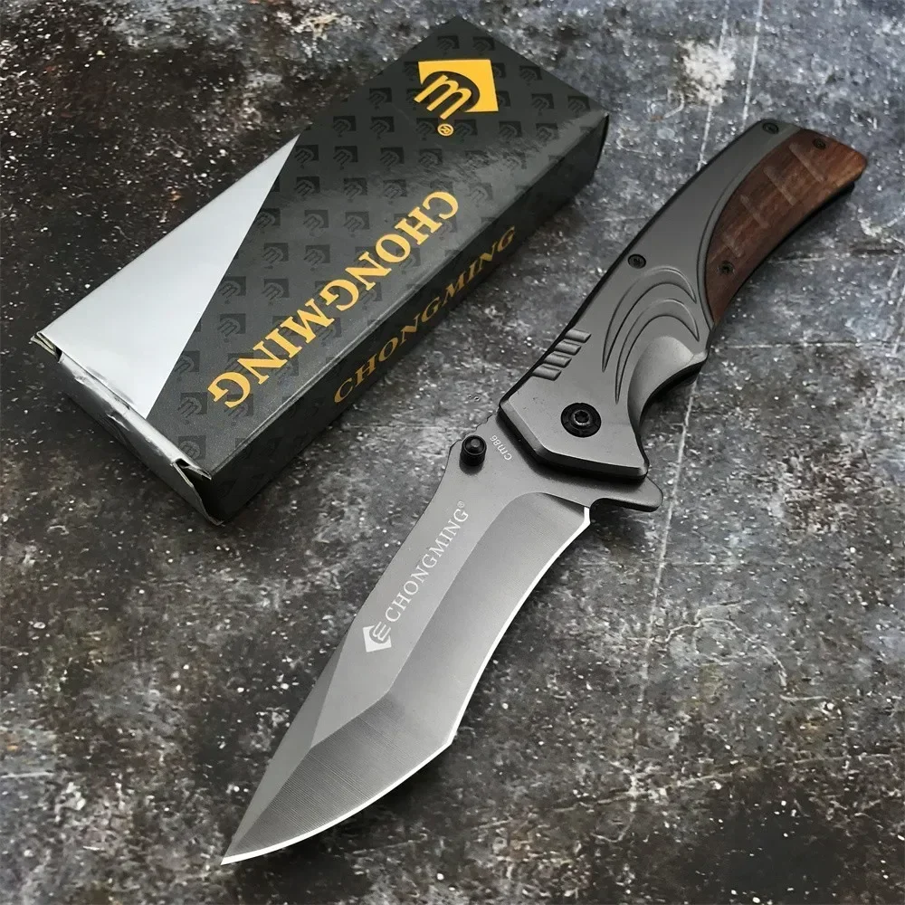 CM86 Tactical Flipper Folding Pocket Knife 5Cr13Mov Blade Stainless Steel + Colored Wood Handle Camping Hunting Knives